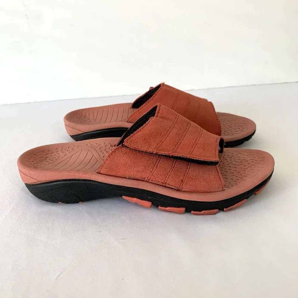 Walk Smart Sport Slide Sandal Women 8 Salmon Pink‎ Leather Comfort Hiking Travel